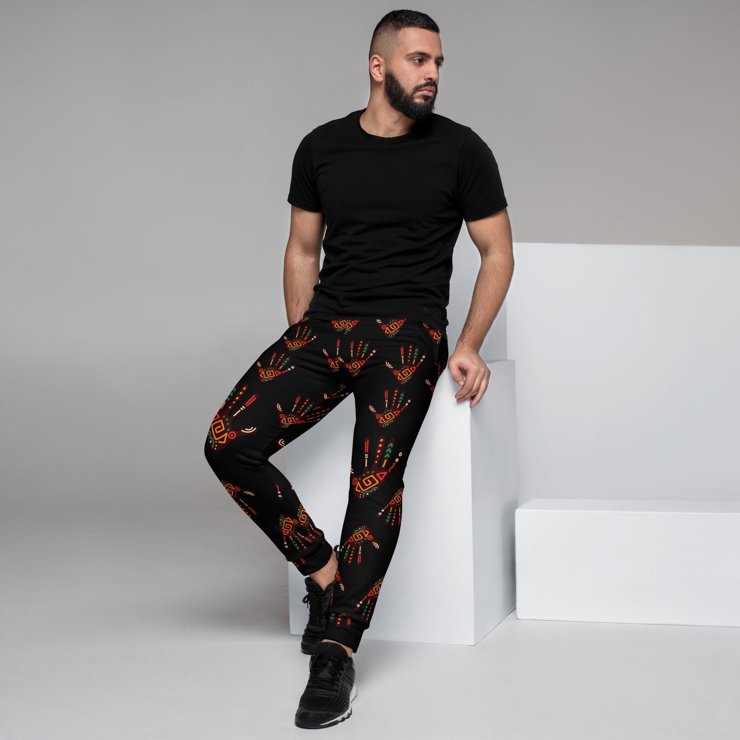 African Print Men's Joggers — Tribal Palm Print | ASAKE-OGE