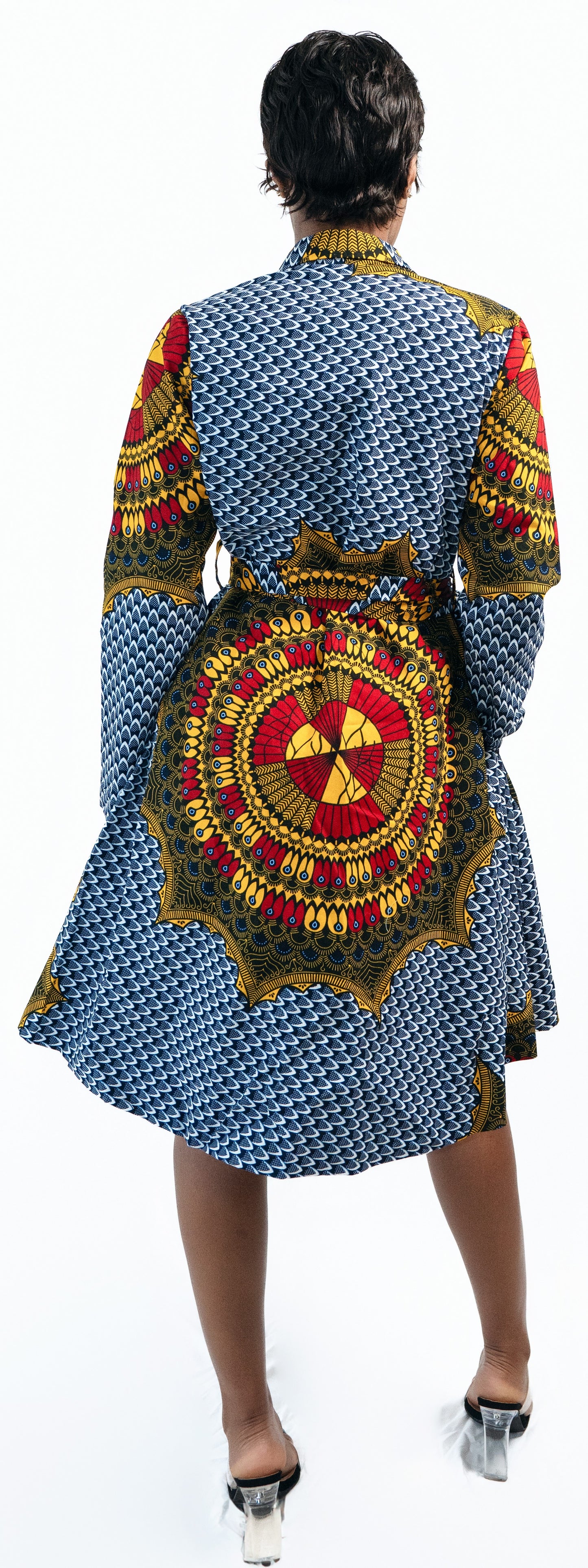 African Print Midi Wrap Dress: Long Sleeve Ankara Shirt Dress | ASAKE-OGE