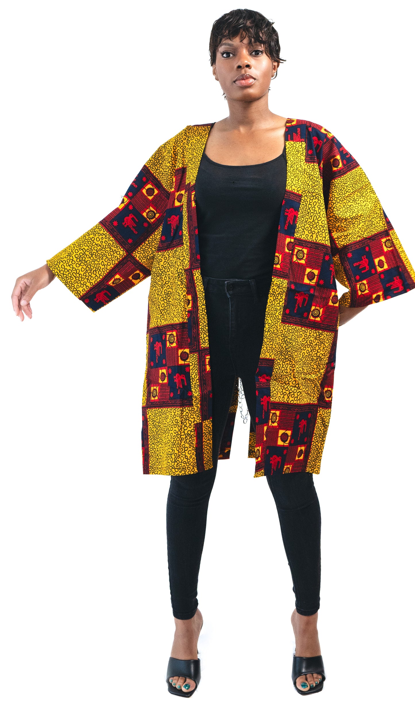 African Print Ankara Kimono Jacket : Pandora Chain Back, 100% Cotton, Women's
