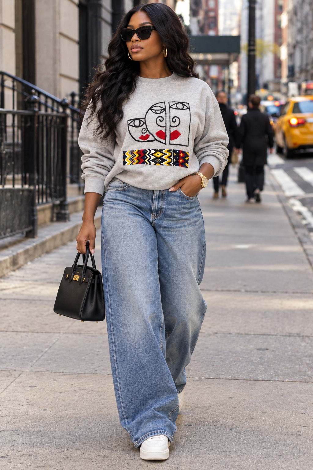ASAKEOGE Heritage Faces Graphic Sweatshirt | Grey
