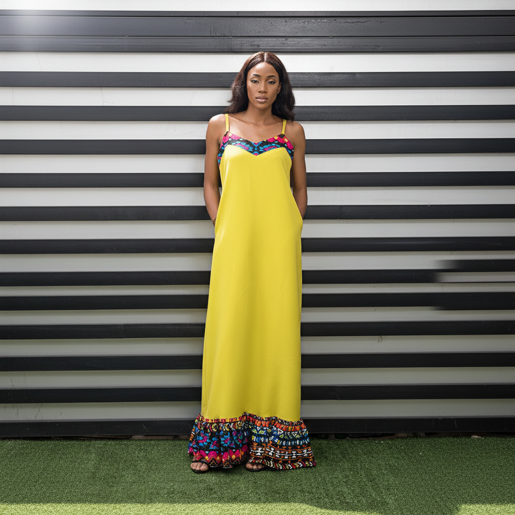 Yellow Maxi Strappy Beach Party Ankara Gown
