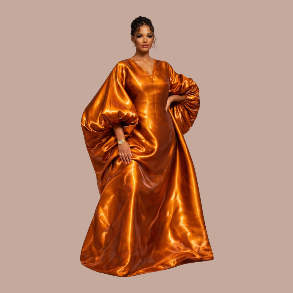 Luxury African Kaftan Dress, SÒLÁ Boubou Satin Gown