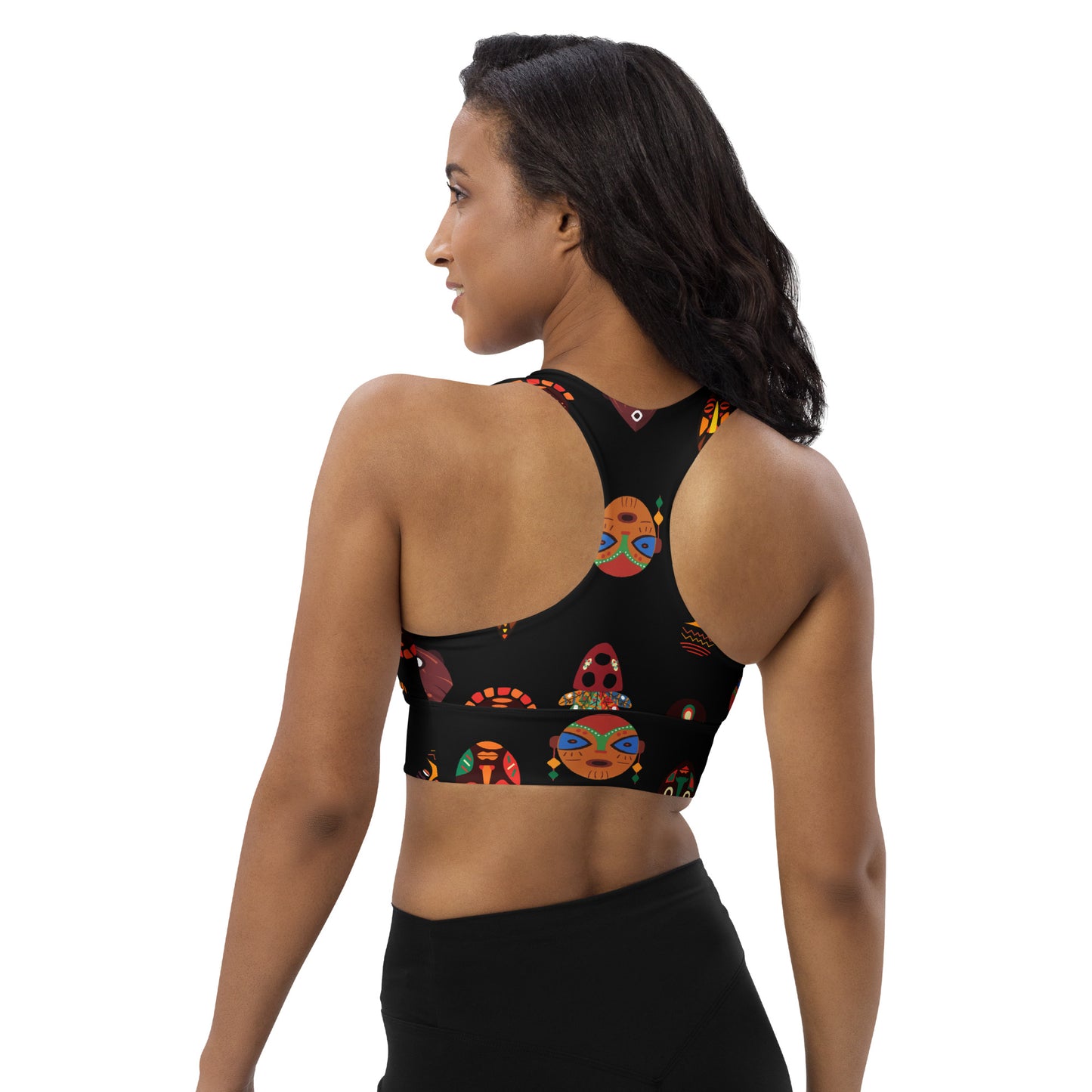 Chi Mask Motif Longline Sports Bra - High-Impact Compression