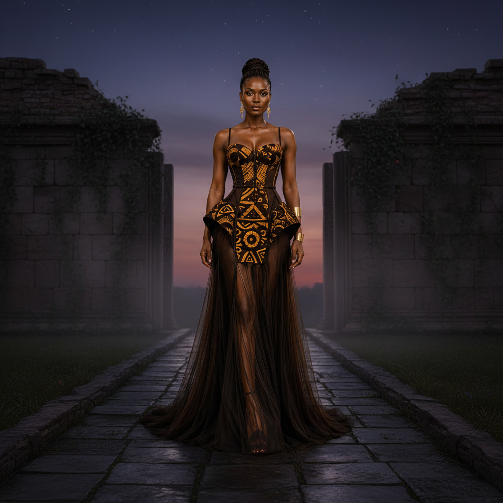 African Print Corset Evening Gown — Architectural Couture Column Dress | PRE ORDER