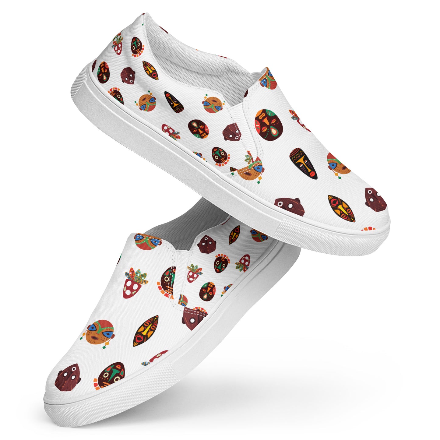 Chi White Tribal Mask Motif Women's Slip-On Canvas Shoes - Breathable