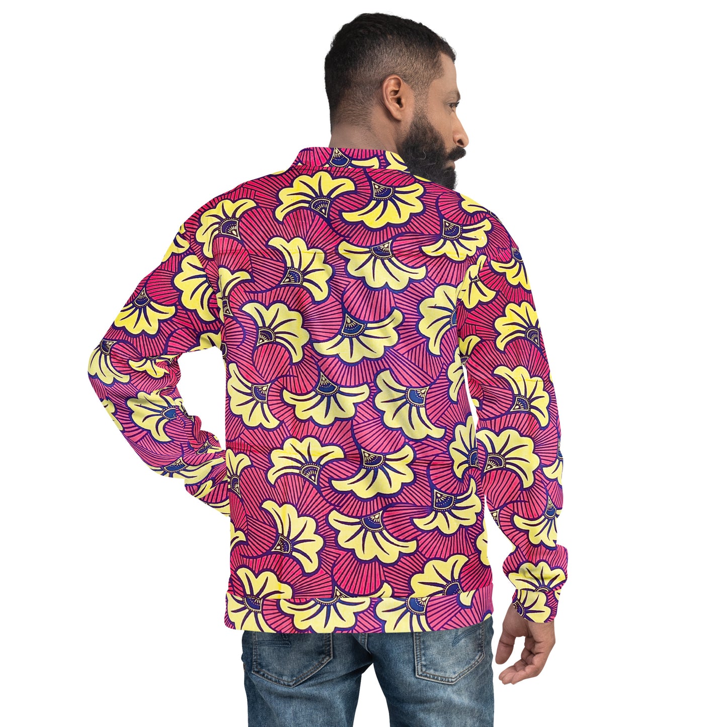 African Print Fleur Unisex Bomber Jacket — All-Over Floral Ankara Outerwear