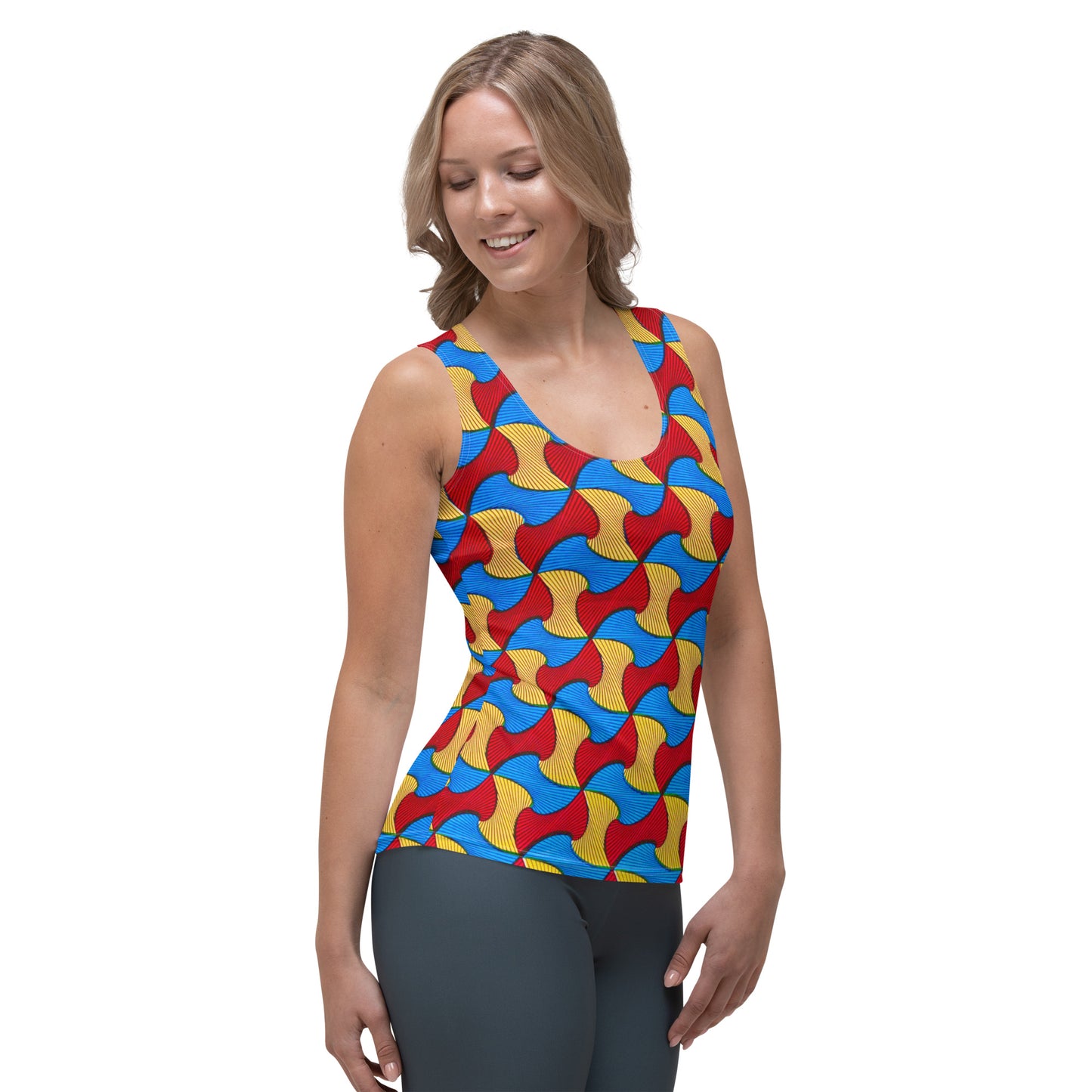 Santi Wave Women’s Ankara Print Tank Top - Microfiber Stretch