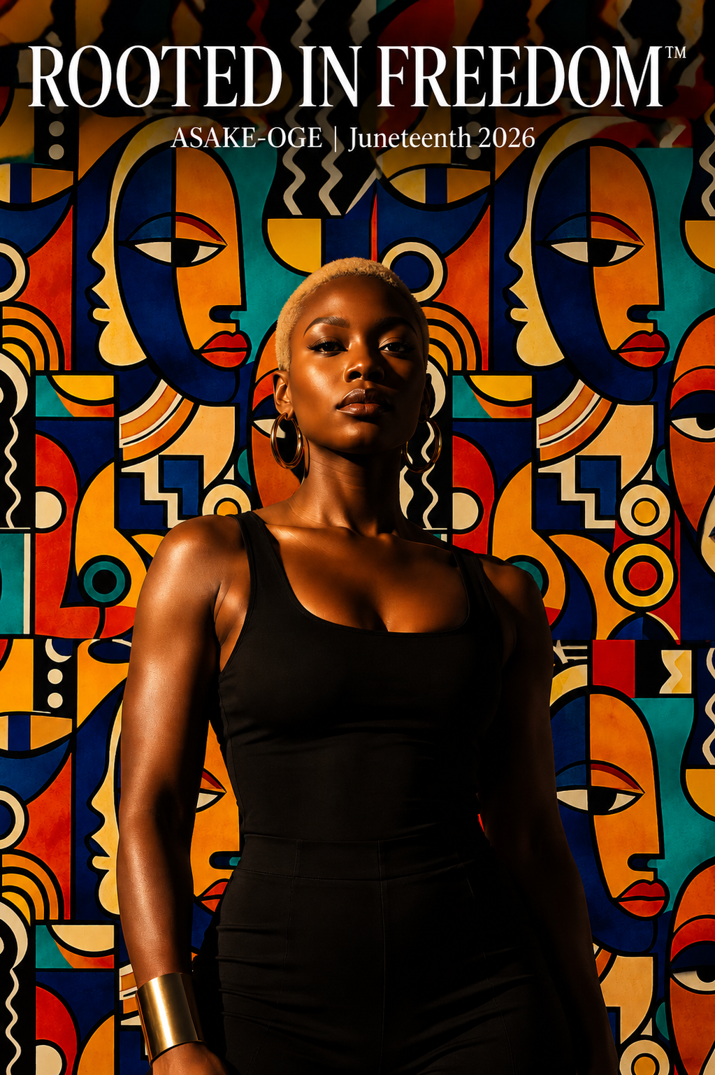 Shop the Rooted in Freedom™ Juneteenth 2026 collection by ASAKE-OGE. African print dresses, hoodies, totes, and festival wear. Black-owned. Limited edition. Ships in 5–7 days.