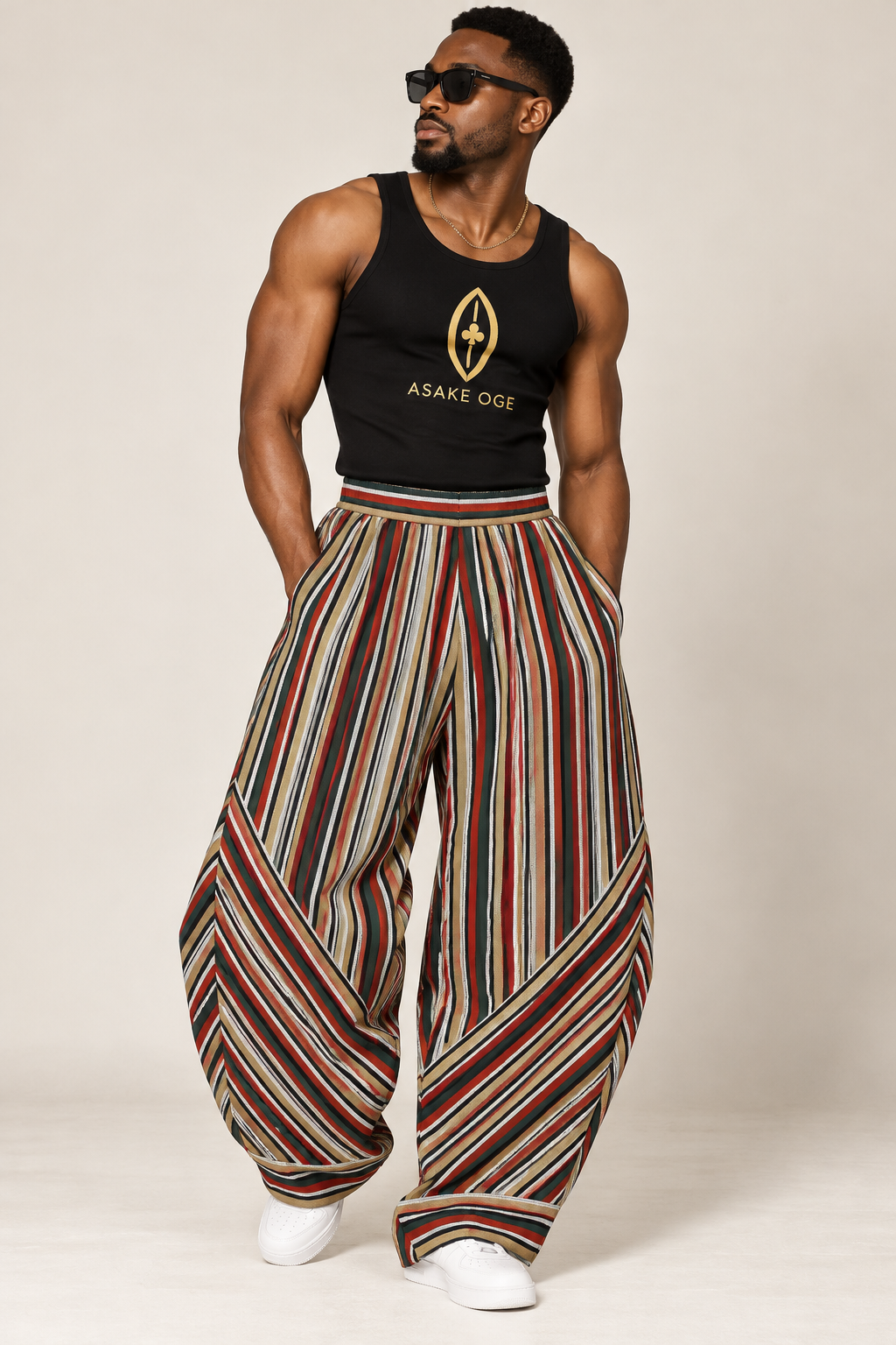 Asake Oge Unisex Striped Barrel Legged Pants