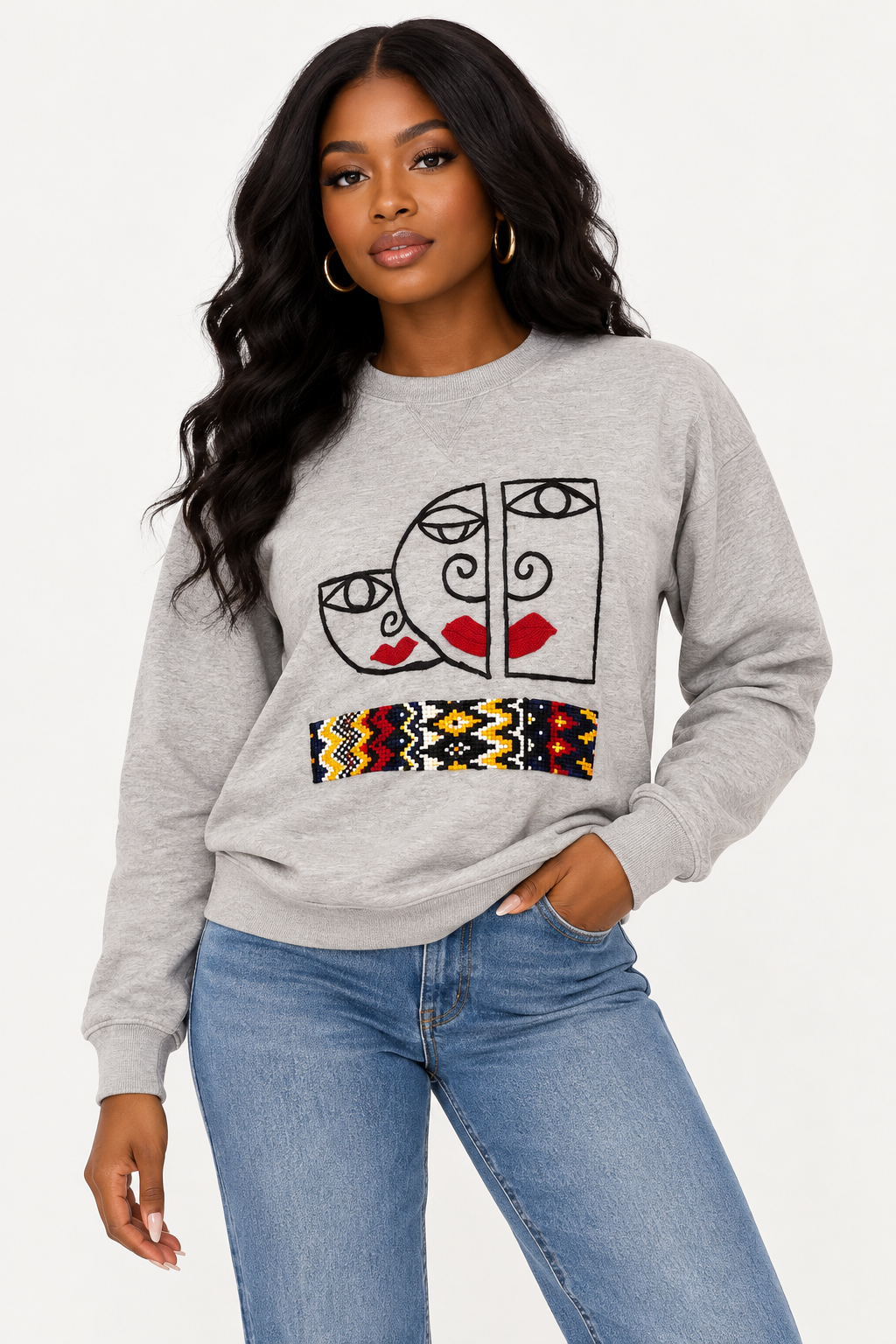 ASAKEOGE Heritage Faces Graphic Sweatshirt | Grey