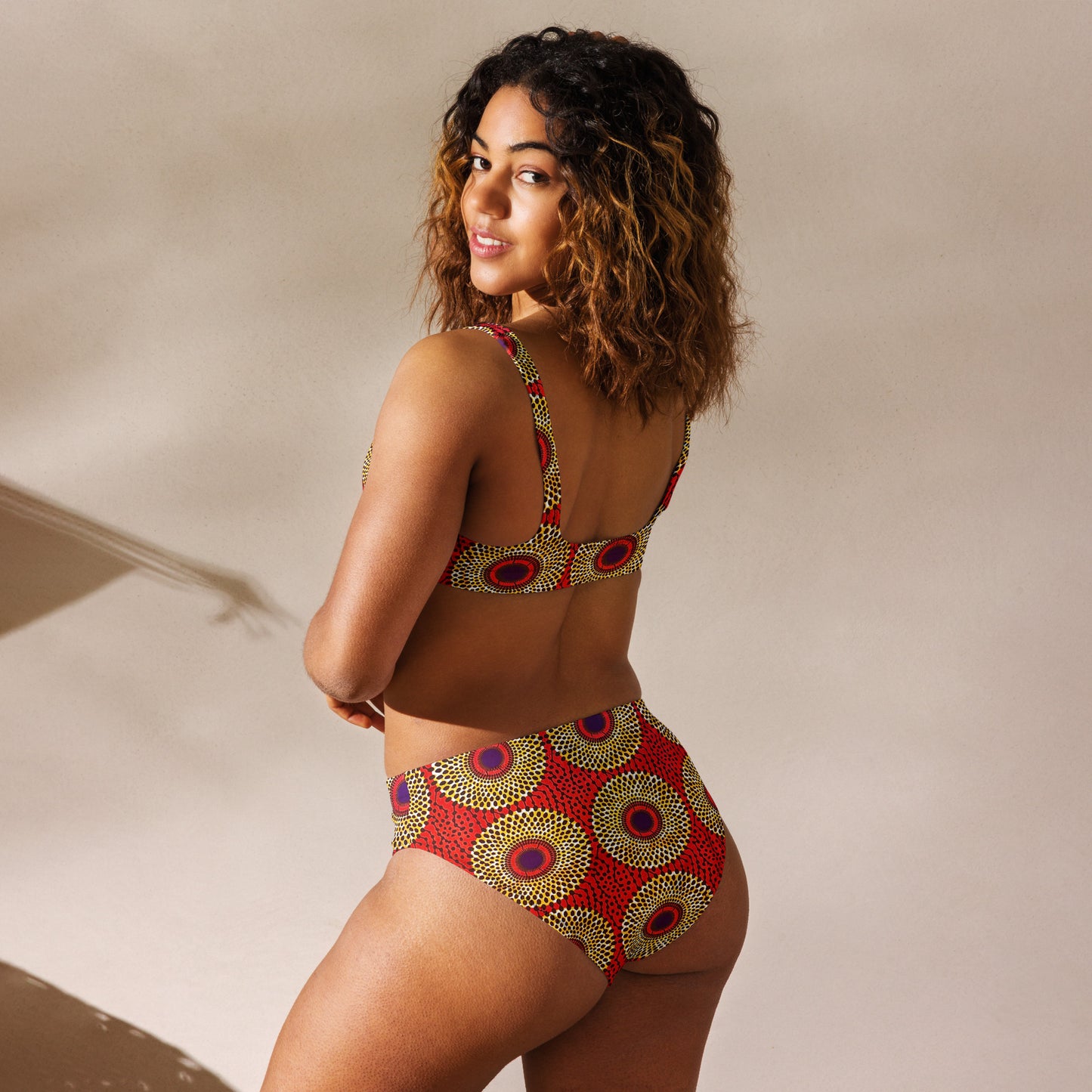 African Print High Waist Bikini, Recycled UPF50+ | ASAKE-OGE