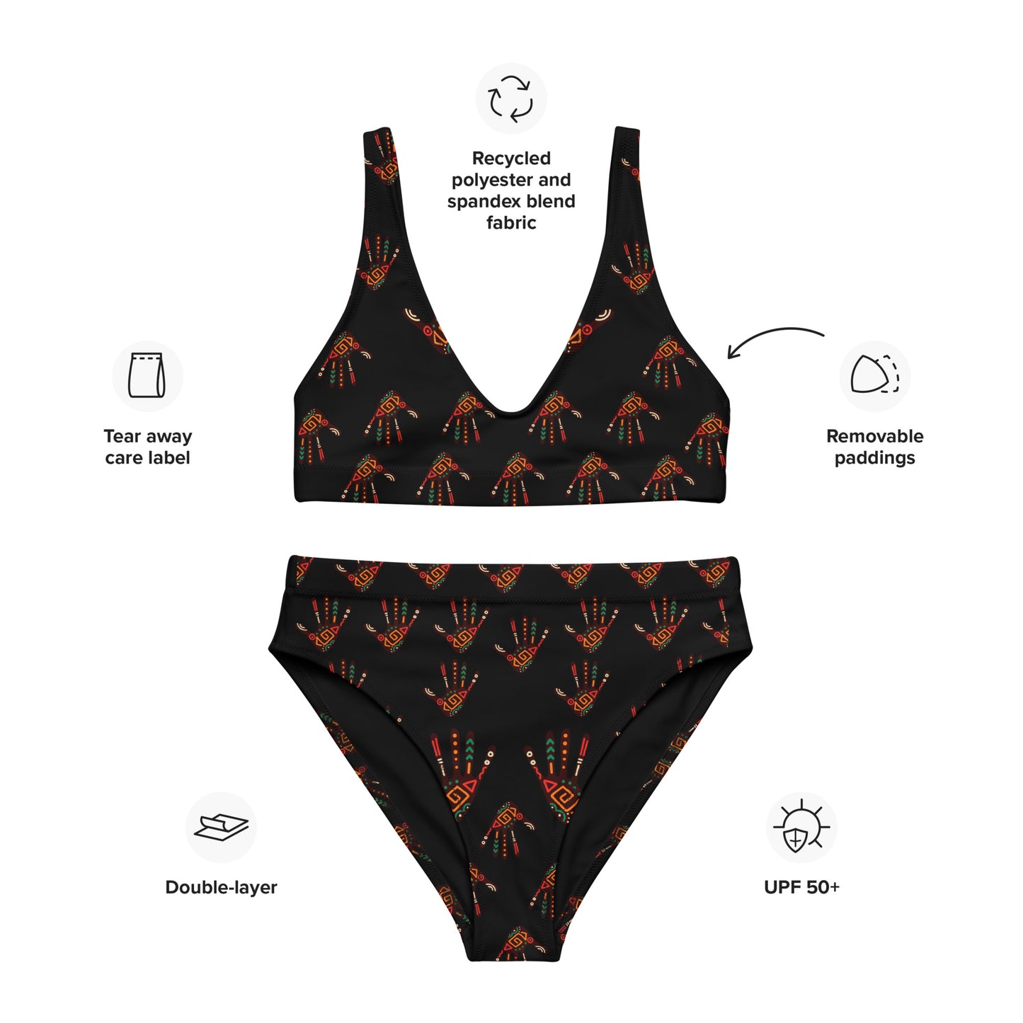 African Print High Waist Bikini, Recycled UPF50+ | ASAKE-OGE