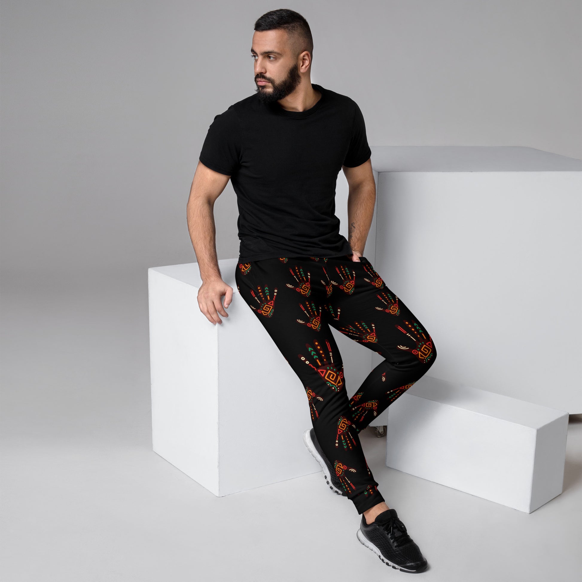 African Print Men's Joggers — Tribal Palm Print | ASAKE-OGE
