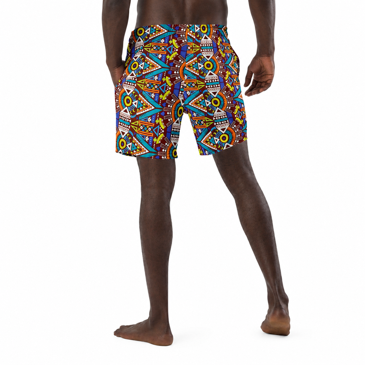 African Print Men's Swim Trunks — Tozi Aztec Print Recycled Board Shorts