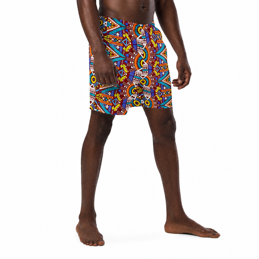African Print Men's Swim Trunks — Tozi Aztec Print Recycled Board Shorts