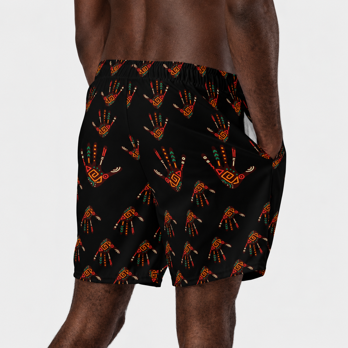 African Print Men's Swim Trunks — Duro Tribal Palm Print Quick-Dry Shorts