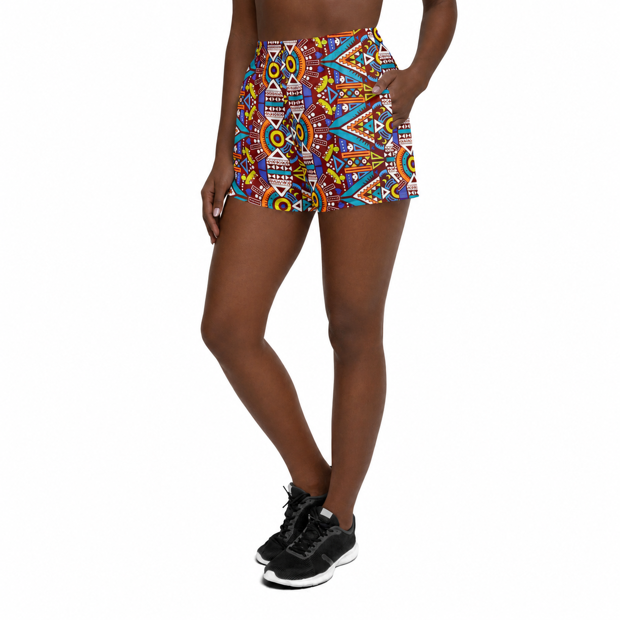 African Print Women's Athletic Shorts, Odyssey Aztec Recycled Performance Shorts 2.5" Inseam