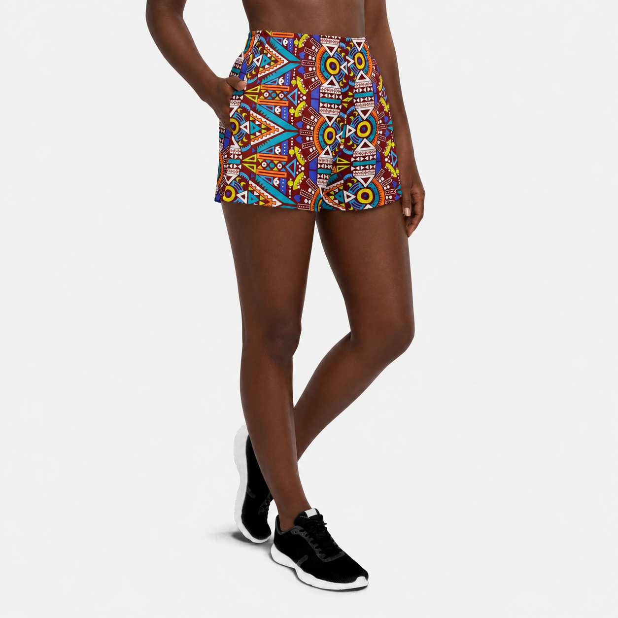 African Print Women's Athletic Shorts, Odyssey Aztec Recycled Performance Shorts 2.5" Inseam