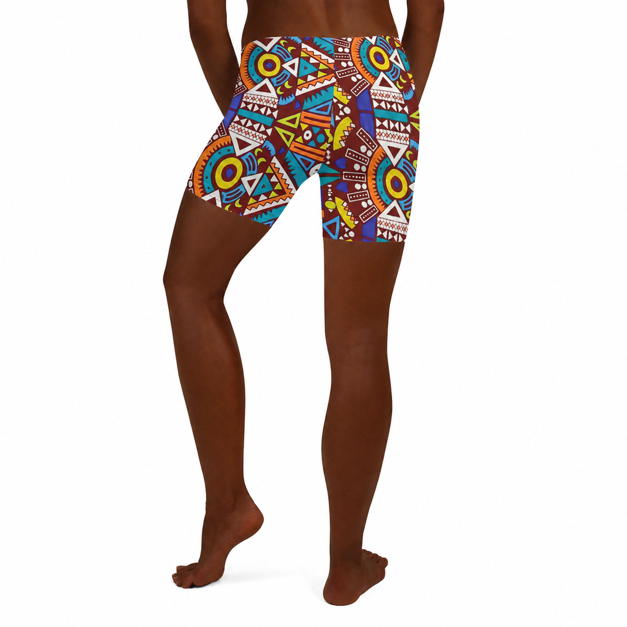 African Print Women's Yoga Shorts: Tozi Tribal Geometric High-Waist Sports Shorts