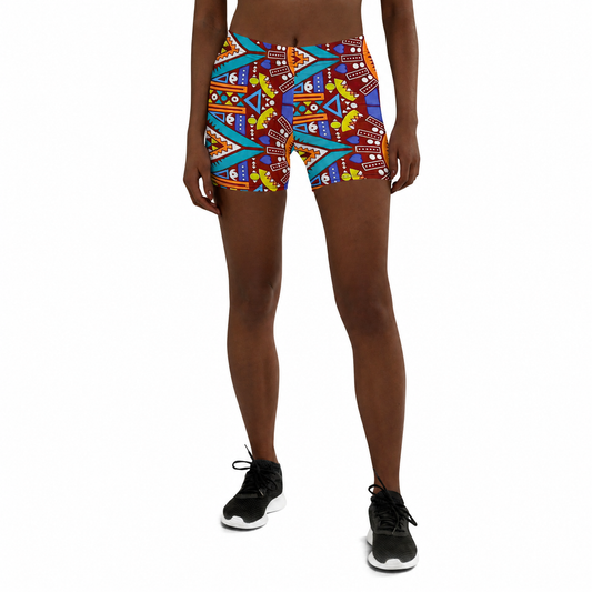 African Print Women's Yoga Shorts: Tozi Tribal Geometric High-Waist Sports Shorts