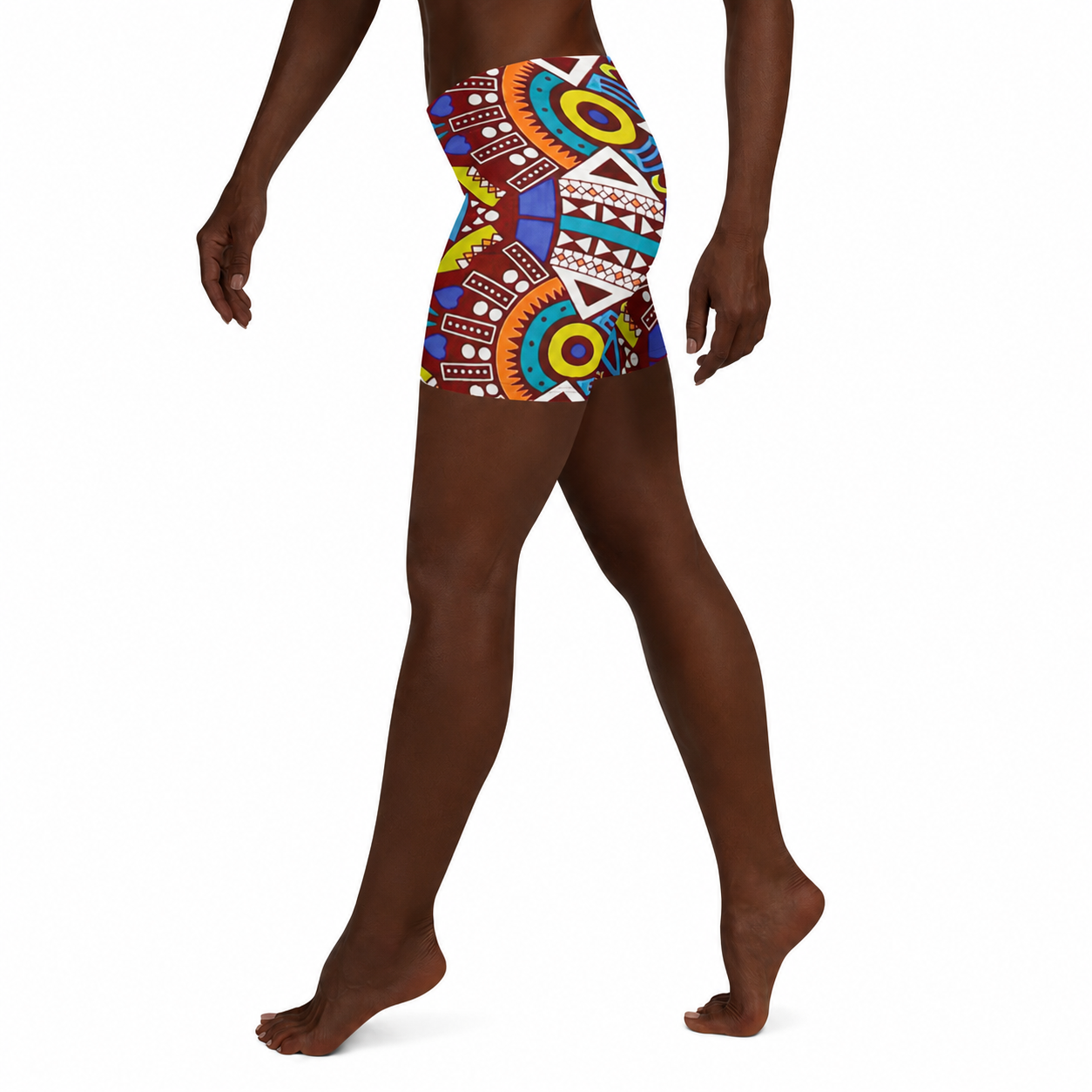 African Print Women's Yoga Shorts: Tozi Tribal Geometric High-Waist Sports Shorts