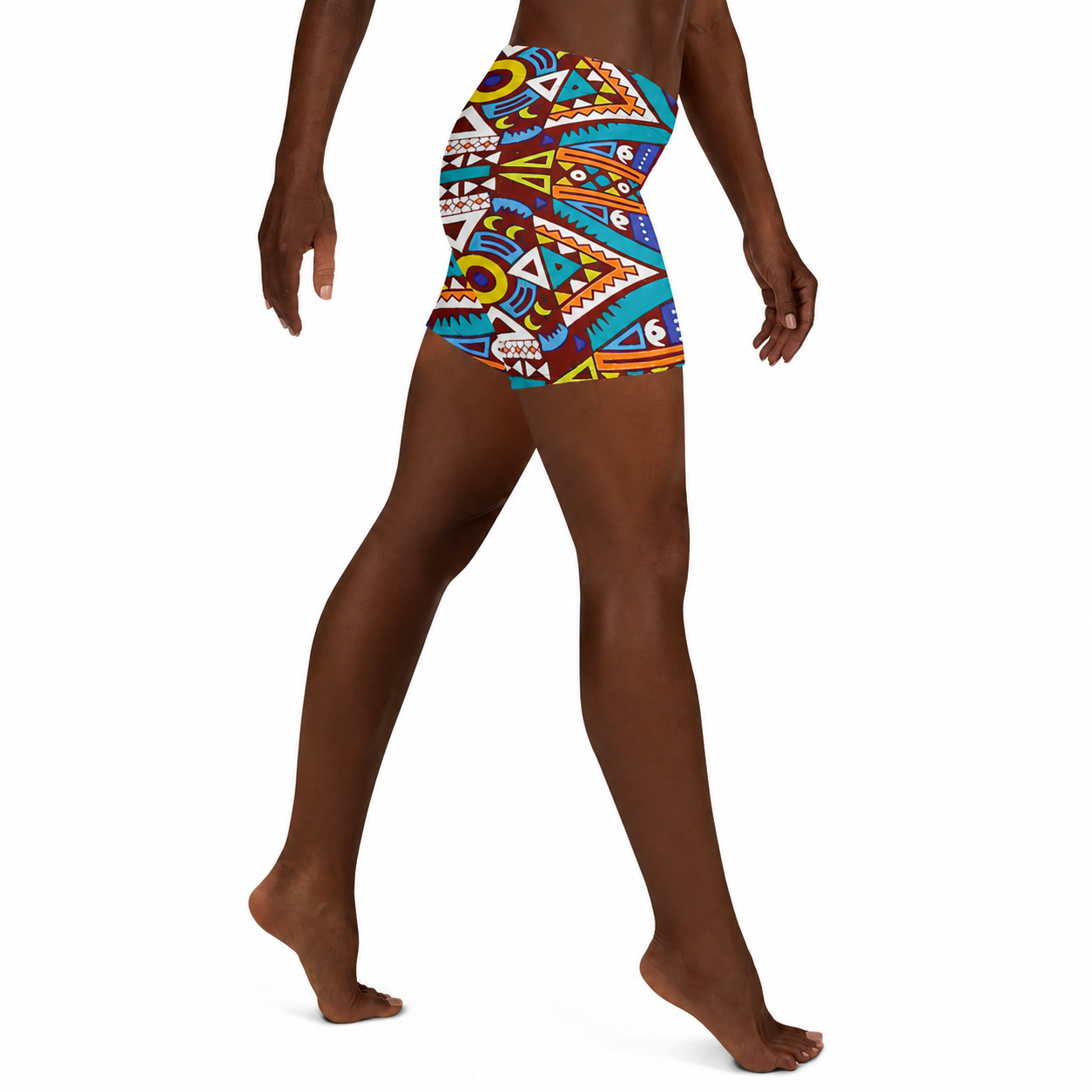 African Print Women's Yoga Shorts: Tozi Tribal Geometric High-Waist Sports Shorts