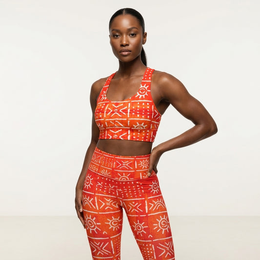 African Print Longline Sports Bra: Aquila Solar Heritage High Compression