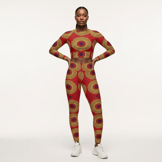 Rekiana Sunburst Ankara Print Recycled Long Sleeve Crop Top - Stretch