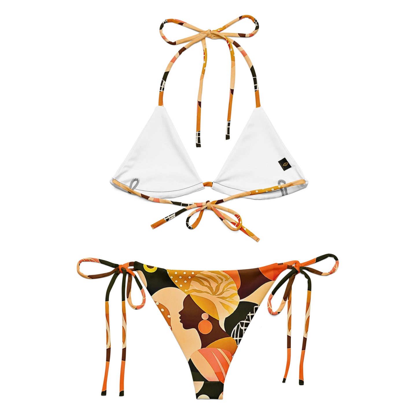 Asake oge Bikini set with white top and colorful bottom on a white background 