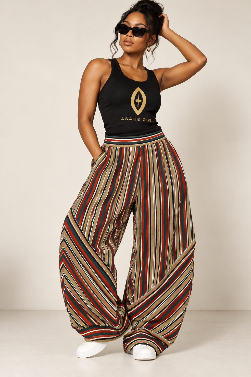 Asake Oge Unisex Striped Barrel Legged Pants
