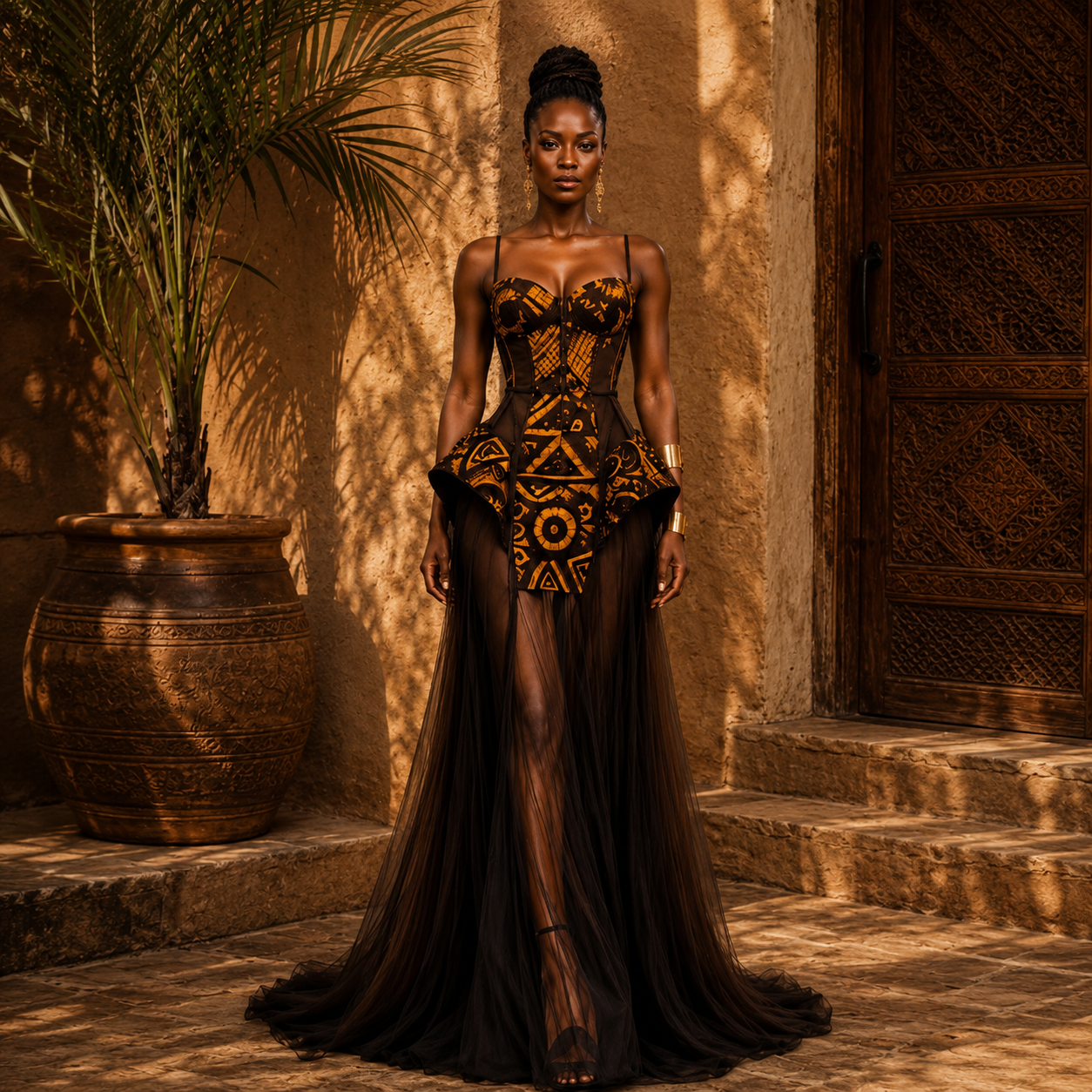 African Print Corset Evening Gown — Architectural Couture Column Dress | PRE ORDER
