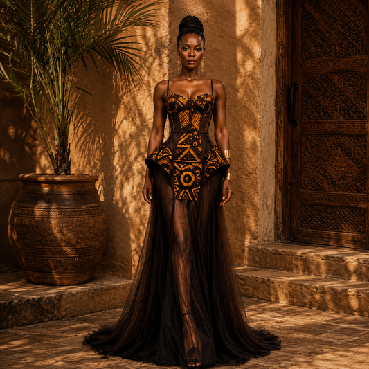 Print Corset Evening Gown — Architectural Couture Column Dress | PRE ORDER