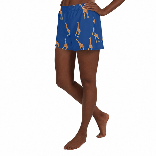African Print Women's Athletic Shorts: Savannah Drift Giraffe Print Recycled Performance Shorts 2.5" Inseam