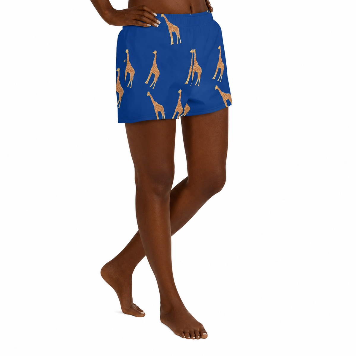 African Print Women's Athletic Shorts: Savannah Drift Giraffe Print Recycled Performance Shorts 2.5" Inseam