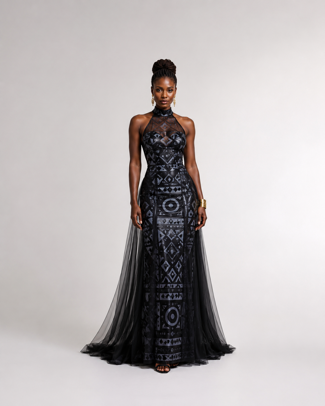 ASAKE-OGE | African Print Aṣọ Eclipse Gown | Architectural Mesh Couture Dress | PRE ORDER