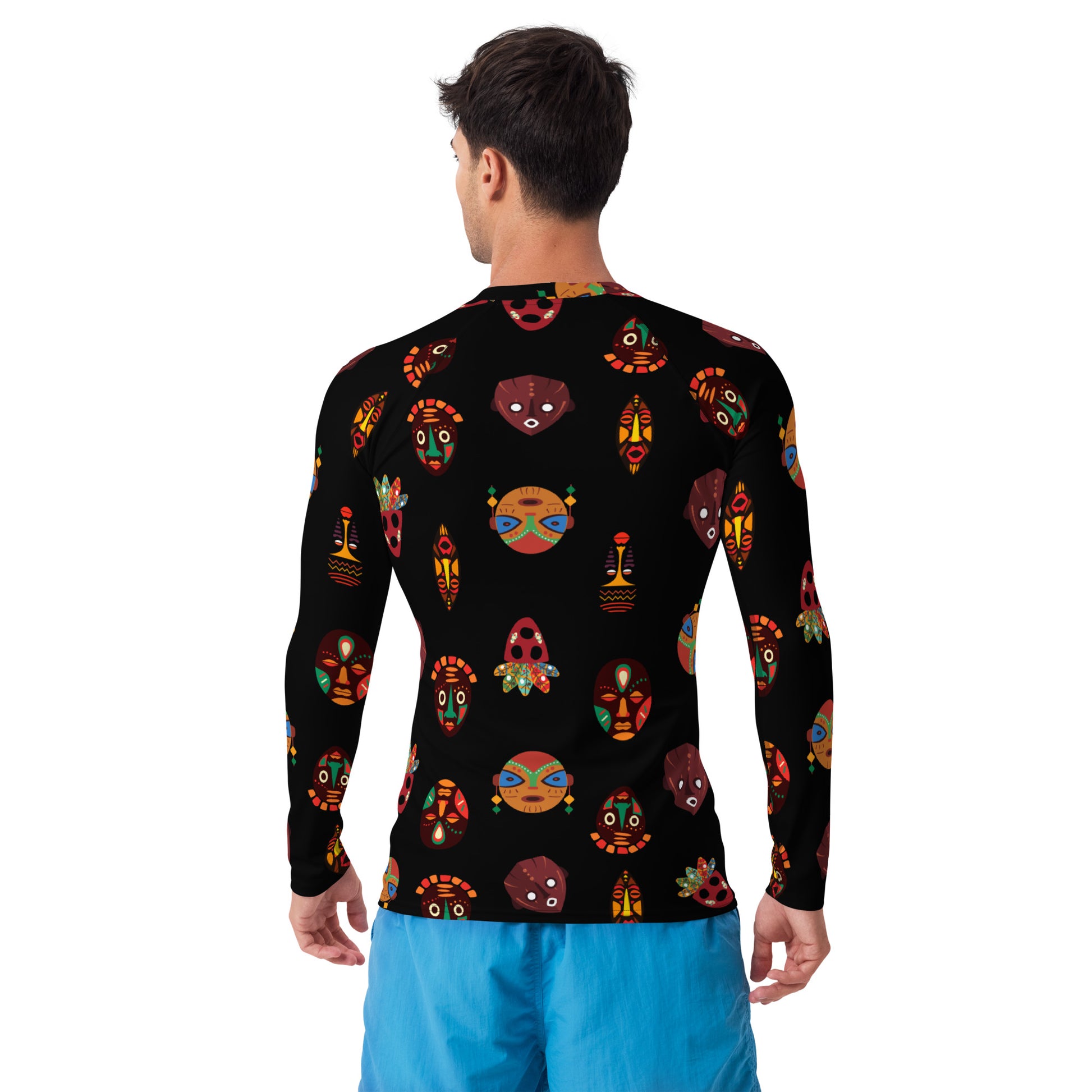 Chi Tribal Mask African Print Multi-Face Men's Rash Guard
