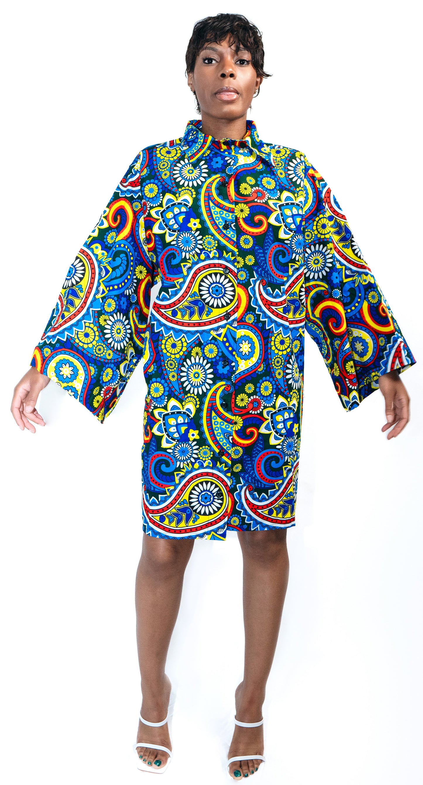Kim Ocean-Dreams Ankara Long-sleeve African Print Shirt-dress