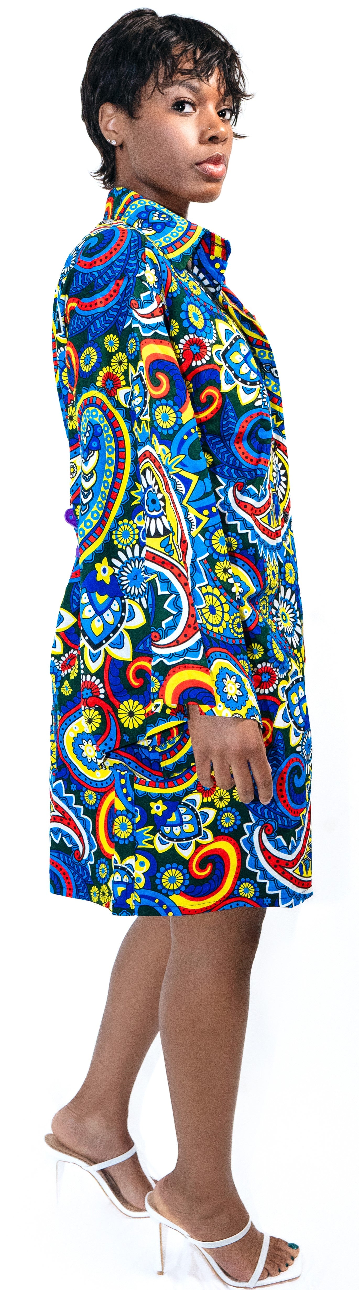 Kim Ocean-Dreams Ankara Long-sleeve African Print Shirt-dress