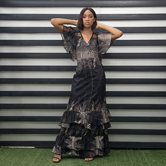 Zainab Maxi Black Lace Flare Sleeve Formal Evening Wedding Party Dress