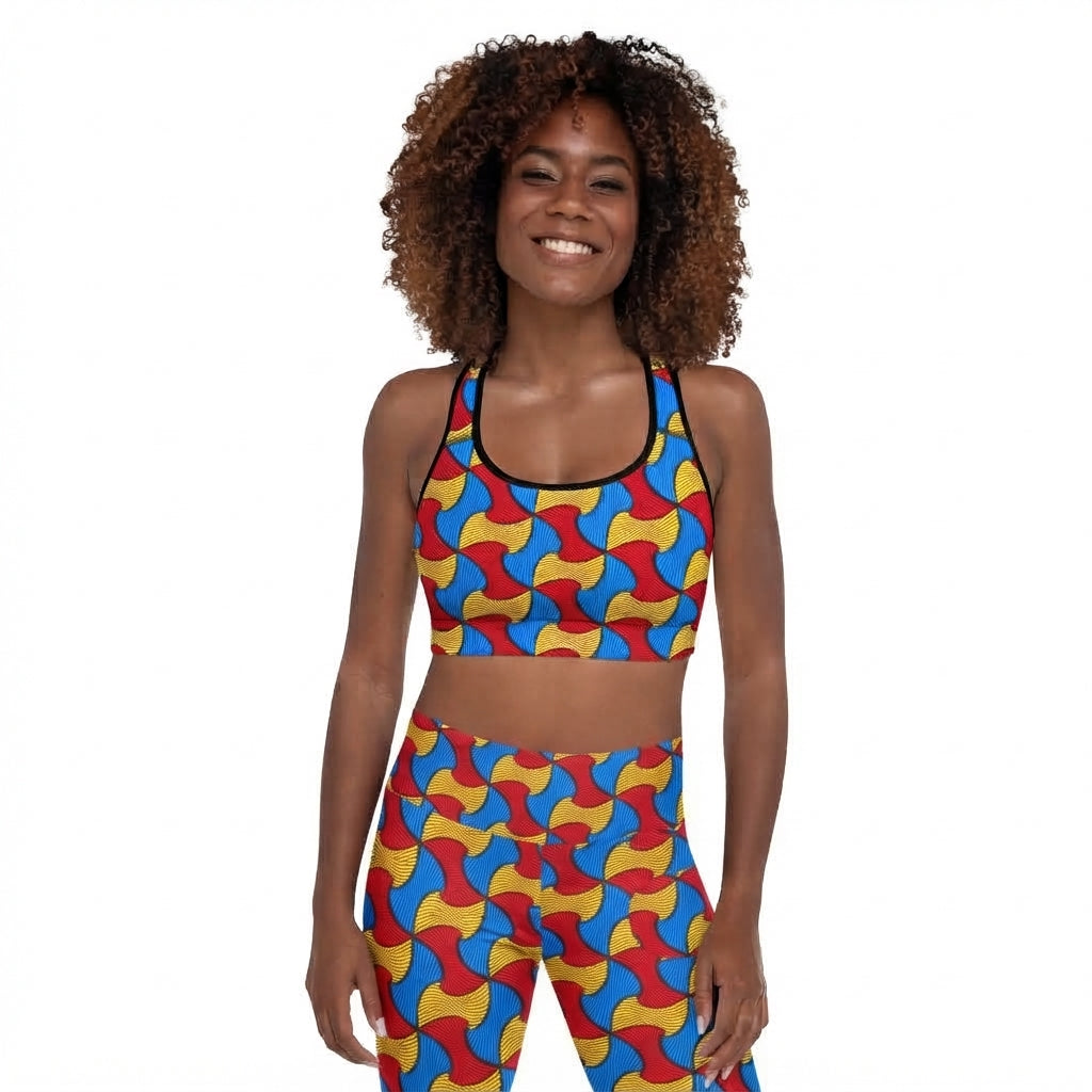 African Print Racerback Sports Bra: Santi Wave Moisture-Wicking Performance Bra