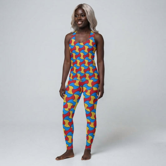 African Print Women's Tank Top: Santi Wave Ankara Print Microfiber Stretch