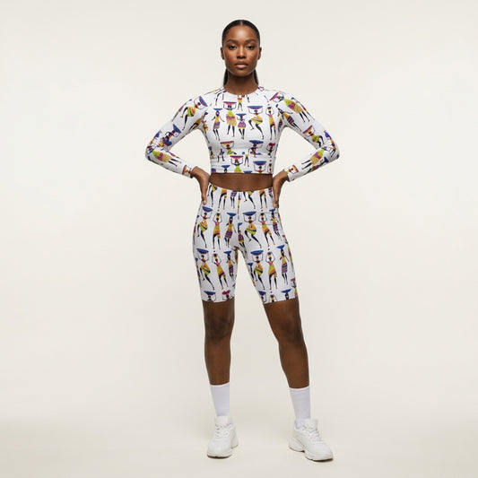 Yeye Artisan Print Women’s Recycled Long Sleeve Crop Top - High Performance