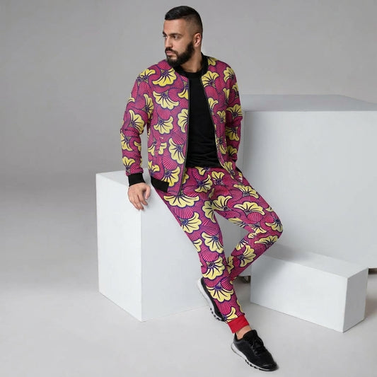 African Print Men's Joggers — Fleur Cotton Blend Stretch Workout Pants