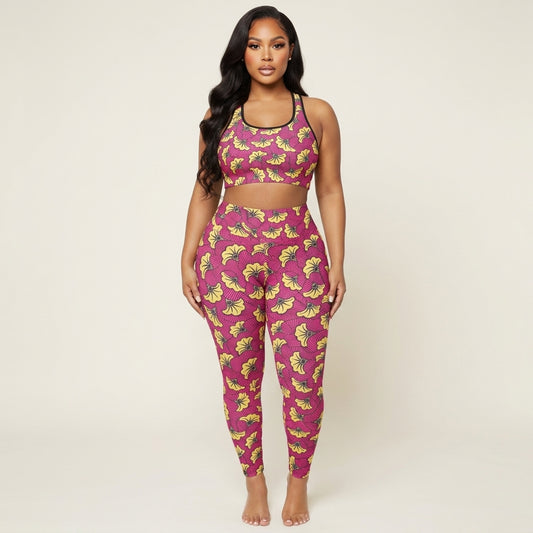 African Print Racerback Sports Bra, Fleur Bloom Moisture-Wicking Performance Bra Top