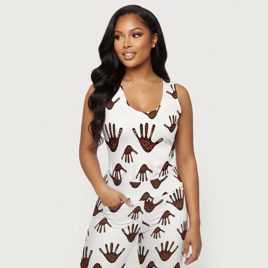Duro Kinetic African Print Women’s Tribal Palm-Print Tank Top - Microfiber Stretch