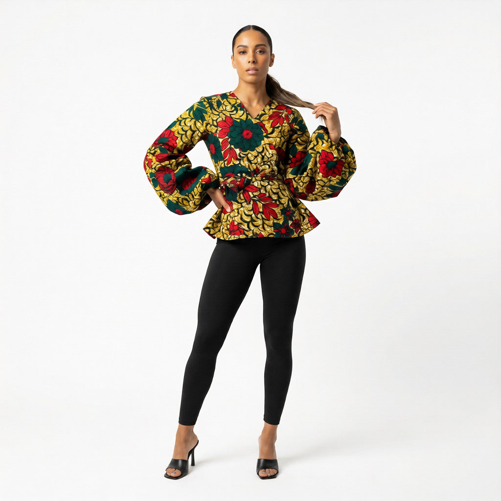 Chika Multicolour Long Sleeve Wrap African Print Shirt