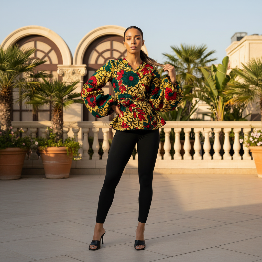 Chika Multicolour Long Sleeve Wrap African Print Shirt