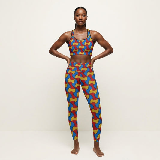 African Print Racerback Sports Bra: Santi Wave Moisture-Wicking Performance Bra
