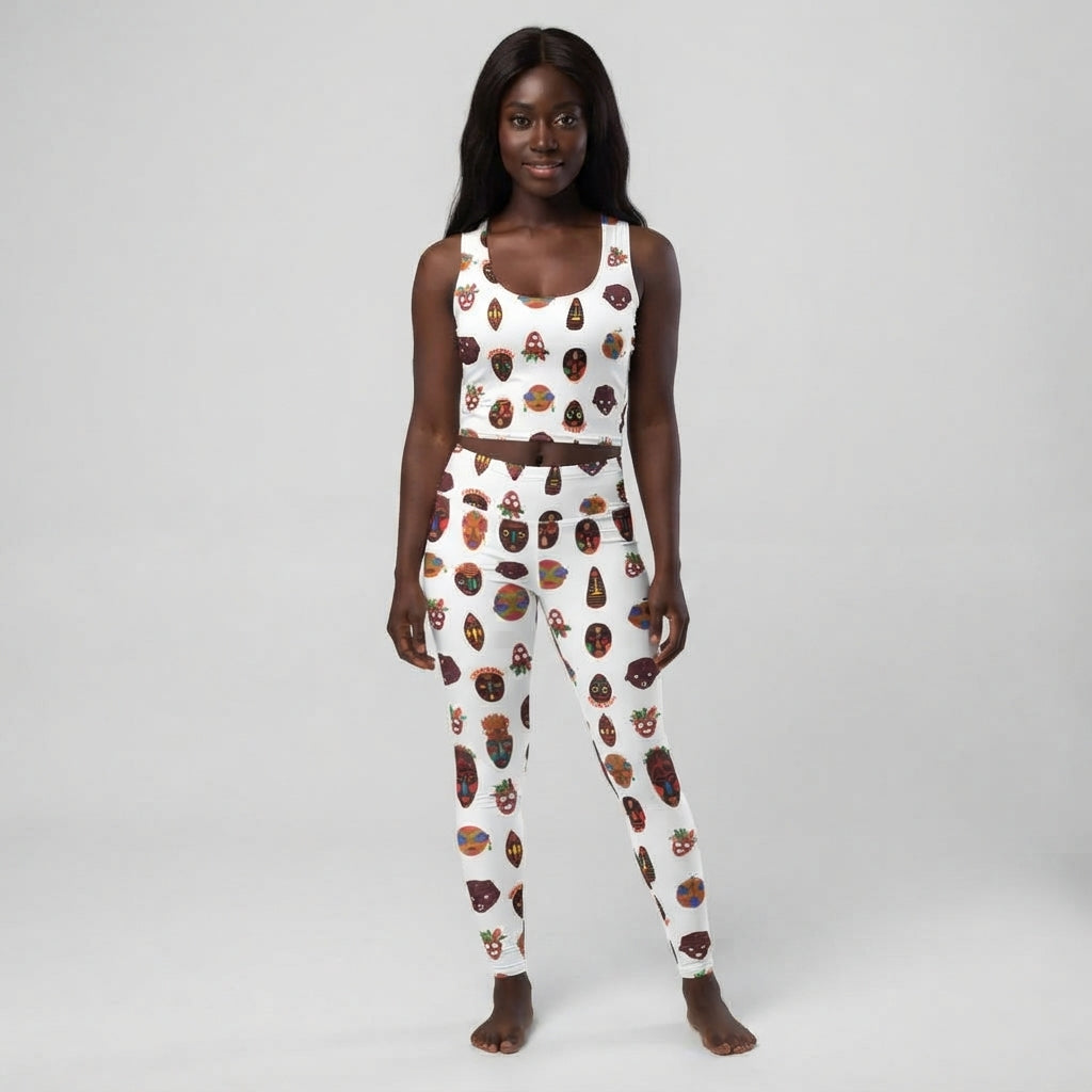 Chi Mask Motif Women's Crop Top - Microfiber High-Performance Stretch
