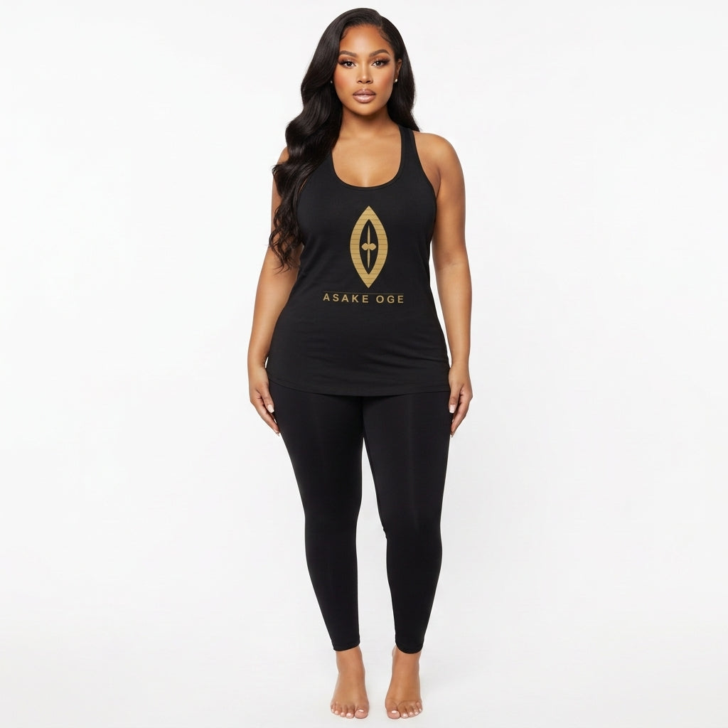 ASAKE-OGE Sovereign Emblem Women's Fitted Racerback Tank Top — African Fashion Brand Athleisure Top